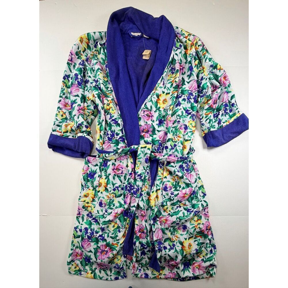 NWT Vintage Gold Label Victoria’s Secret Floral Bathrobe Lined Belted w Pockets
